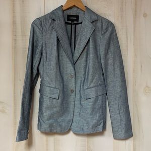 Express Blue White Linen Blazer Jacket 1/2